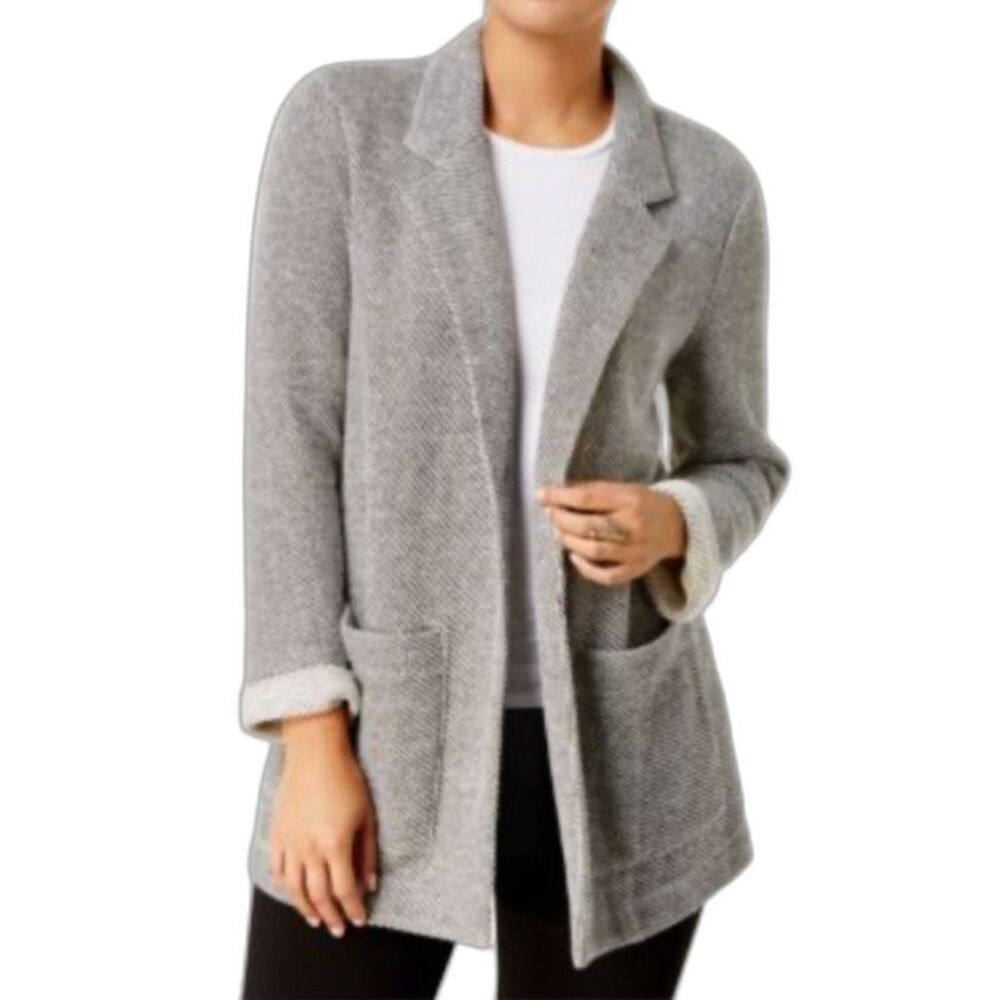 Style & Co. NWT Womens Black White Tweed Open Front French Terry Blazer Size XL